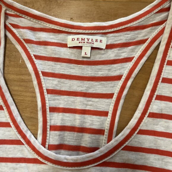 DEMYLEE Women’s Orange White Striped Side Slit Maxi Tshirt Cover Up Dress Sz L - Picture 5 of 11